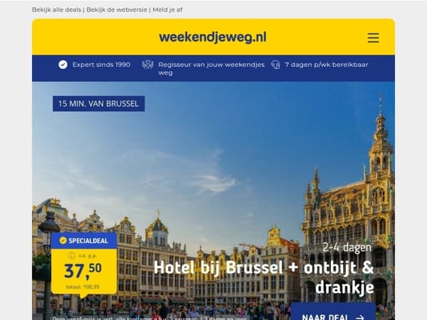 ⭐ Top 3 deals in België 🇧🇪 Brussel v.a. 37,50 p.p. | Brugge v.a. 63,50 p.p. | Antwerpen v.a. 37,50 p.p.!