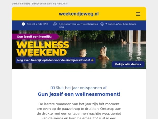 💆‍♀️ Sluit het jaar ontspannen af met een wellness weekendje weg vanaf €68,50 p.p.!
