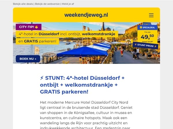 🔥 CITY-TIP: 4*-hotel Düsseldorf + ontbijt + welkomstdrankje + GRATIS parkeren v.a. 49,50 p.p.! 😱🤯