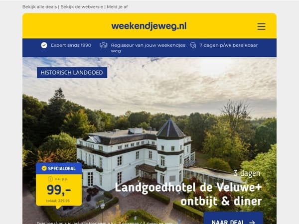 😎 3 dgn 4*-Landgoedhotel op de Veluwe + diner v.a. 99 | 🌟 4*-Stedentrip Lissabon + vlucht & ontbijt v.a. 269 p.p.!