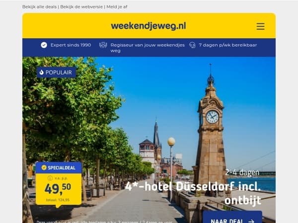 4*-Hilton Düsseldorf + ontbijt v.a. 49,50 | 3 dgn Zeeland + ontbijt & diner v.a. 109,50 p.p.!