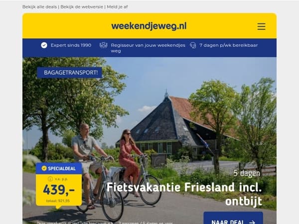 🚲 Complete fietsvakantie incl. ontbijt en bagagevervoer – nu vanaf €255 p.p.