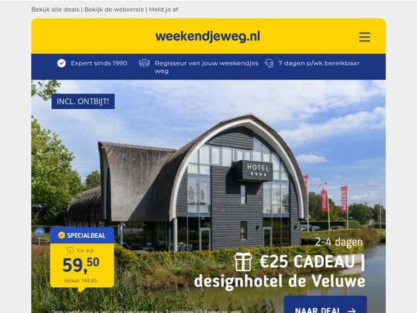 Alleen vandaag nog! ⏰ Designhotel de Veluwe + ontbijt v.a. 59,50 | Attractiepark Dierenbos + Beekse Bergen v.a. 214,95 per acco!