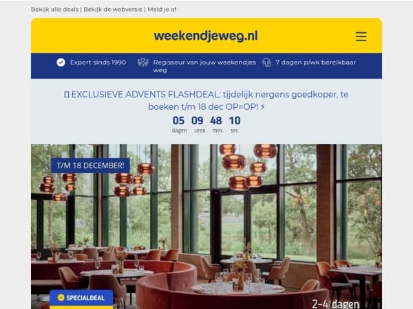 Nog 2 dagen! 🚨 Van der Valk Sneek + ontbijt 63,25 | 4*-Fletcher Schoorlse Duinen + ontbijt 42,50 p.p.!