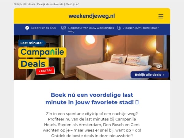 ⏰ Last-minute deals: Campanile hotel + ontbijt + extra v.a. €34,50 p.p.! 🔥 OP=OP! 😱