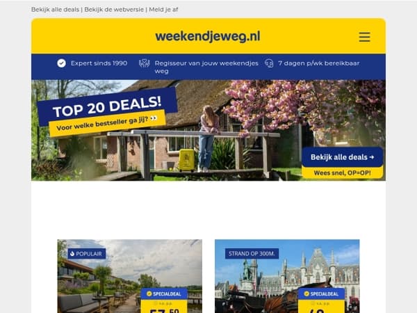 👀 Check it out: 20x toppers van de week! 🔥 4*-hotel Veluwemeer + ontbijt v.a. 57,50 | Oostende + ontbijt v.a. 40,- & NOG VEEL MEER!