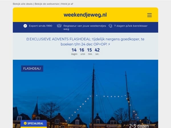 🎄 Exclusieve OP=OP deal: Boutiquehotel Dokkum + ontbijt 44,50 | 4*-hotel Leiden + ontbijt 49,50 p.p.!