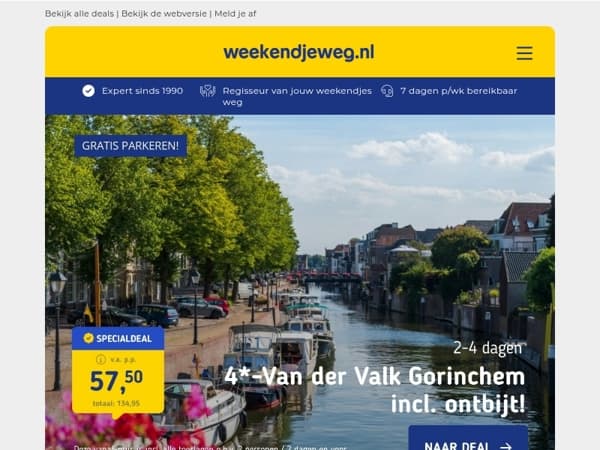 FLASHDEAL! ⚡ 4*-Van der Valk Gorinchem - A27 + ontbijt v.a. 57,50 | Hanzestad Deventer + ontbijt v.a. 52,50 p.p.!