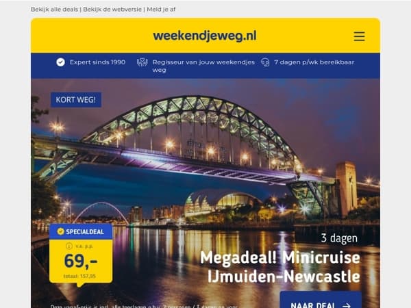 🚢 3-daagse Minicruise IJmuiden–Newcastle v.a. €69 | 🛌 Deluxe kamer + ♨️ onbeperkt wellness Limburg v.a. €64,50 p.p.