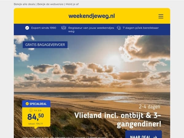 💥 Luxe Vlieland deal + diner, bagagevervoer & meer v.a. 84,50 | Luxe 4*-designhotel op de Veluwe v.a. 54,50 p.p.!