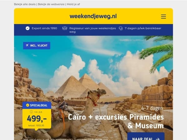 😱 Alles-in-1 Deals: jouw vakantie, compleet geregeld ✔️ Caïro v.a. 499,- p.p. | Krakau v.a. 399,- p.p. | Lapland v.a. 1495,- p.p. & MEER! ✨