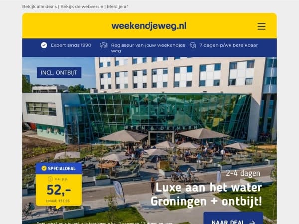 Top 4*-hotel aan het water in Groningen + ontbijt & GRATIS shuttle centrum v.a. 52 | Familievakantie EuroParcs Zuiderzee v.a. 451,85 per chalet! 🏡