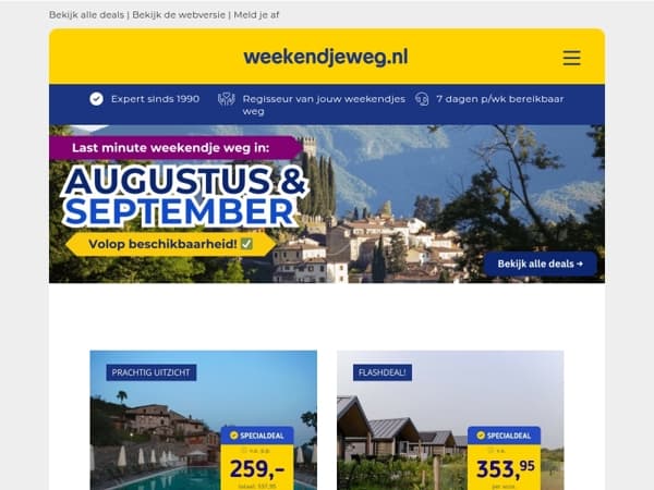 ⏰ Weekendje weg in augustus & september: nú boeken = besparen! 🔥