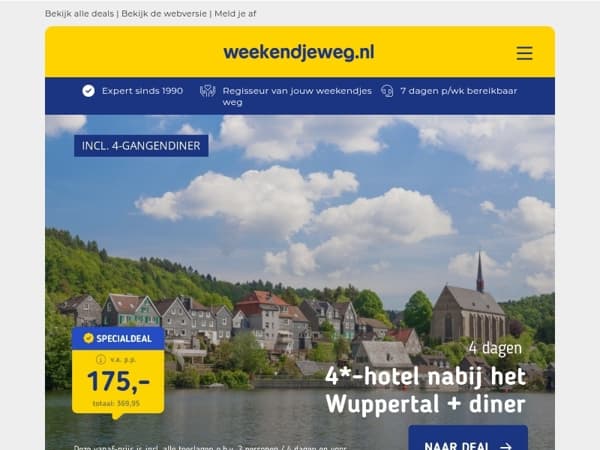 4 dgn bij het Wuppertal incl. ontbijt & diner v.a. 175 | Stedentrip Düsseldorf + ontbijt v.a. 39,50 p.p.! 😱