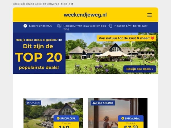 👀 Heb jij deze deals al gezien? 🔥 Nú populair: 4*-landgoedhotel Achterhoek + ontbijt & diner v.a. 149,- | 🏖️ 4*-hotel IJsselmeer + ontbijt v.a. 57,50 & MEER!
