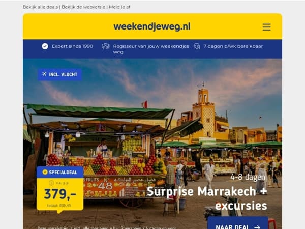 Surprise Trip Marrakech + 2(!) excursies v.a. 379 | 6 dgn all-inclusive in Saint Raphaël v.a. 395 p.p.!