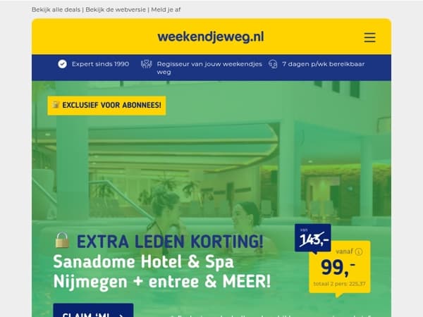 💥 EXTRA KORTING voor abonnees: Sanadome Nijmegen + onbeperkt entree & meer vanaf €99 p.p.!