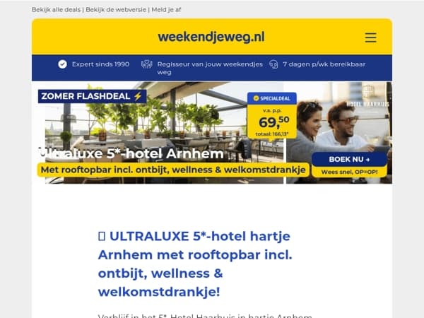 ⚡IN PRIJS VERLAAGD: Ultraluxe 5*-hotel Arnhem met rooftopbar incl. ontbijt, wellness & welkomstdrankje v.a. 69,50! 😱🤯