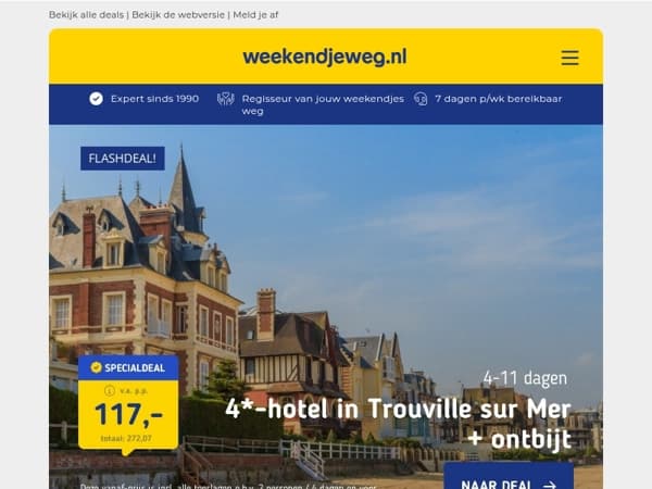 Aanbieding! 🎉 4 - 11 dgn Beach hotel Trouville sur Mer + ontbijt v.a. 117 | Stedentrip Sevilla + vlucht v.a. 339 p.p.! ✈️