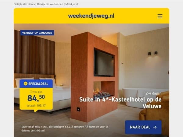 SUITE DEAL! ⭐ Kasteelhotel de Veluwe + ontbijt v.a. 84,50 | All-inclusive kerstcruise Donau + excursies v.a. 869 p.p.!