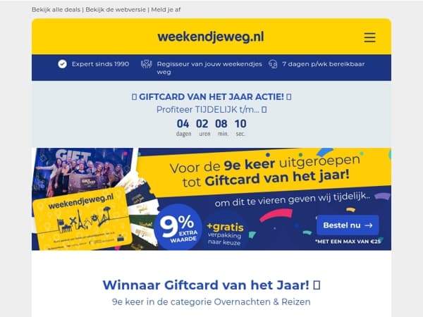Vier je met ons mee? 🥳 Wij zijn voor de 9e keer Giftcard van het Jaar! 🏆🍾