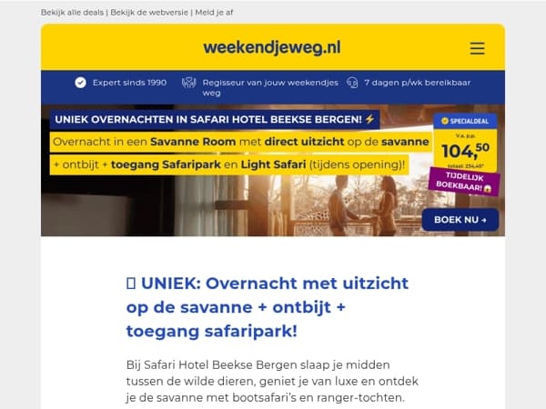 ✨ UNIEK: Safari Hotel Beekse Bergen + ontbijt + ONBEPERKT toegang Safaripark + Light Safari v.a. 104,50 p.p.! 🦁🦒