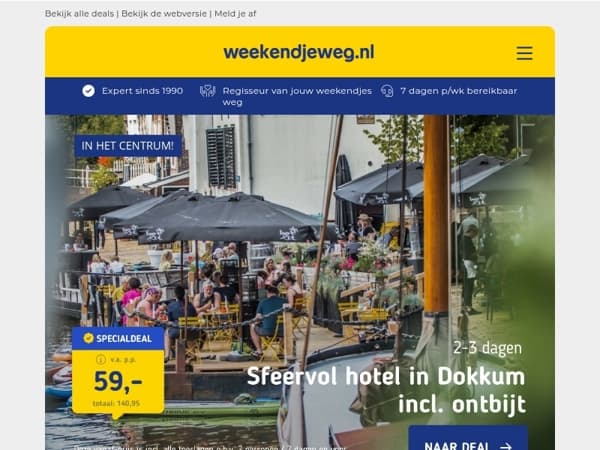 Sfeervol hotel in Dokkum + terras aan het water + ontbijt v.a. 59,50 | 2 dgn Sanadome Nijmegen + GRATIS extras's v.a. 100 p.p.! 😱