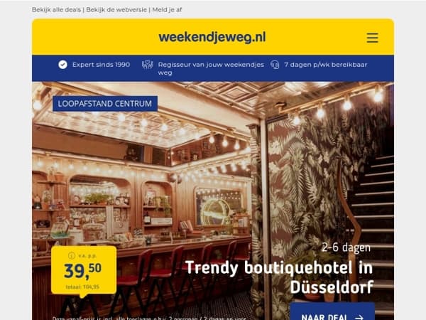 Trendy boutiquehotel Düsseldorf v.a. 39,50 | Luxe in Giethoorn + ontbijt v.a. 47,50 p.p.! 😍