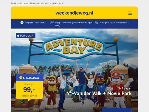 4*-Van der Valk + 2 dagen Movie Park Germany v.a. 99 | 4*-hotel op de Veluwe + dagentree Veluwse Bron v.a. 78,50 p.p.!