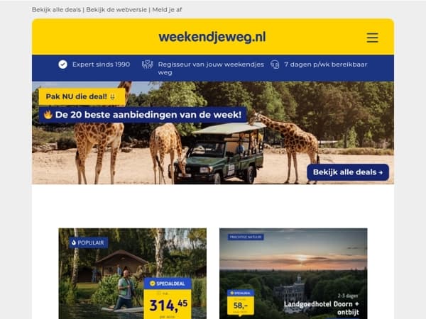 🤑 Pak NU die deal! Laatste kans Beekse Bergen v.a. €314,45 | Landgoedhotel Doorn + ontbijt v.a. €58,- p.p. & nog veel meer!