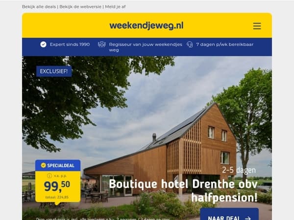 Boutique Drenthe o.b.v. halfpension v.a. 99,50 | UNIEK: Forest Cube Ardennen v.a. 387,95 per acco!