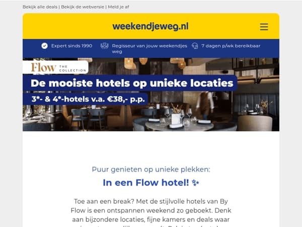 ✨ Flow the Collection: 3*- & 4*-hotels op unieke locaties v.a. SLECHTS 38,- p.p.!