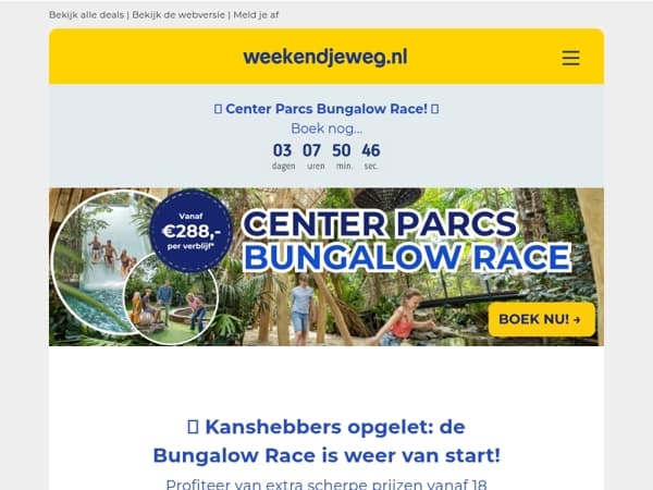🏡 Center Parcs Bungalow Race: profiteer t/m 5 maart van extra scherpe prijzen! 🎉