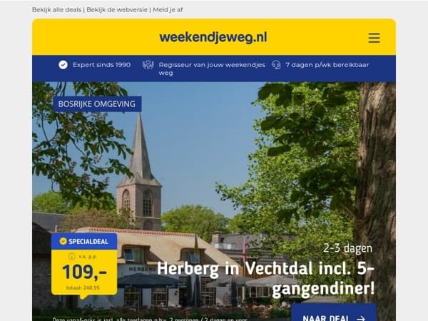 🍽️ Herberg hotel in het Vechtdal + 5-gangendiner v.a. 109 | Stedentrip naar Wenen + ontbijt & 4*-hotel v.a. 269 p.p.!
