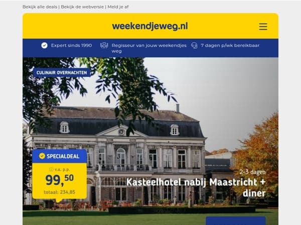 Kasteelhotel bij Maastricht + ontbijt & diner 99,50 | Citycruise langs de parels van Noord-Europa v.a. 519 p.p.!