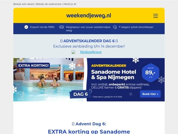✨ Advent Dag 6: EXTRA korting op Sanadome Hotel & Spa Nijmegen! 💙