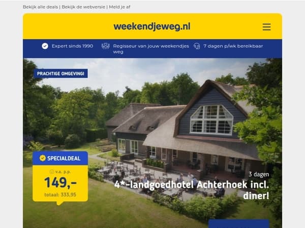 3 dgn 4*-landgoed in de Achterhoek + diners v.a. 149 | 4*-Theaterhotel Zeist Utrecht + diner v.a. 62 p.p.!