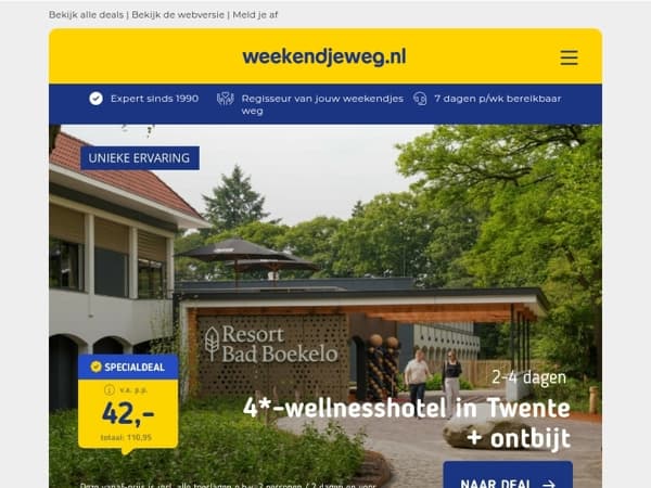 4*-Wellnesshotel in Twente + ontbijt v.a. 42 | 7-daagse rondreis Marrakech + excursies v.a. 569 p.p.!