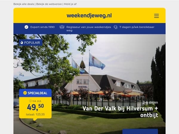 FLASHDEAL! ⚡ Van der Valk Hilversum + ontbijt v.a 49,50 | 4*-Kloosterhotel Valkenburg + €100,- tegoed v.a. 85 p.p.!