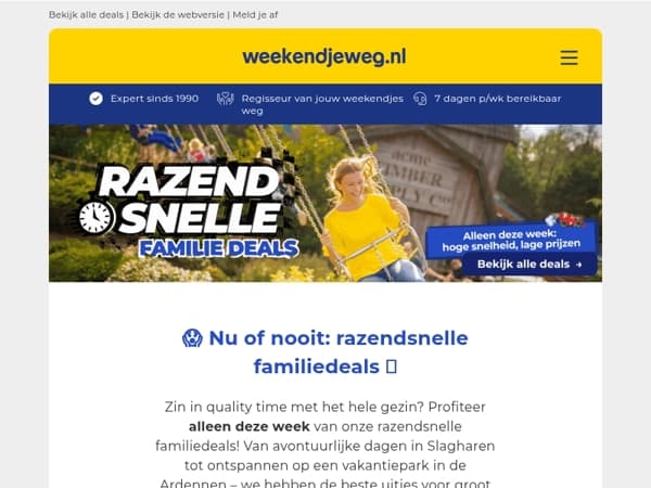🚀 Razendsnelle familiedeals: t/m 31 aug EXTRA korting op de leukste vakantieparken! ⏰ − Mis het niet 😱