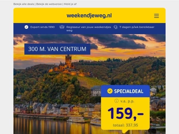 Vakantiedeals: 🍇 4 dgn Moezel + ontbijt & diner v.a. €159 | 🎢 Vakantiepark Slagharen v.a. €159!