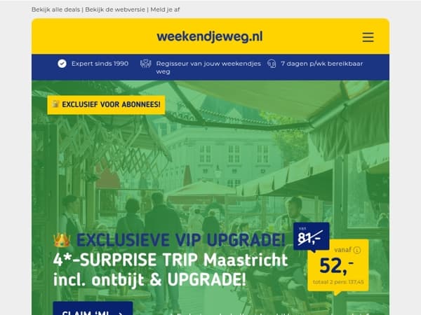 👑 Exclusieve VIP UPGRADE Maastricht + ontbijt 52 | 4*-hotel in Valencia + vlucht & ontbijt v.a. 249 p.p.!