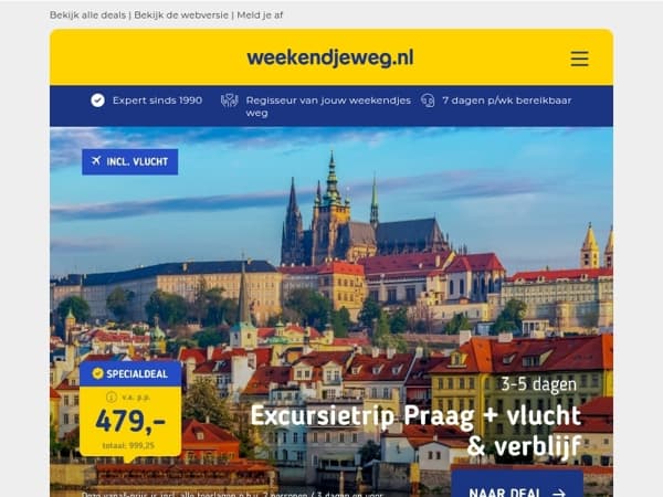 ✈️ Excursietrip Praag + vlucht v.a. 459 | Nieuw 4*-hotel in de Ardennen + ontbijt v.a. 69,50 p.p.!