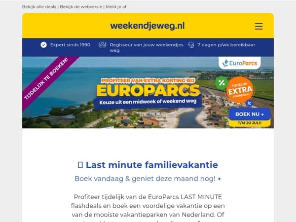 ⏰ LAST MINUTE EuroParcs familievakantie vanaf €852,95 – Boek nú & vertrek in juli! ☀️