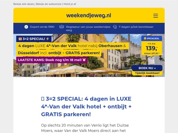 🎁 3=2 SPECIAL: 4 dgn in LUXE 4*-Van der Valk hotel nabij Oberhausen & Düsseldorf + ontbijt + GRATIS parkeren SLECHTS 139,- p.p.! 😱⚡