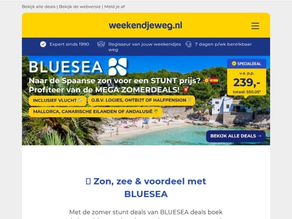☀️ ZOMER STUNT: Bluesea hotels in Spanje incl. retourvlucht v.a. SLECHTS 239,- p.p.! 💥😱