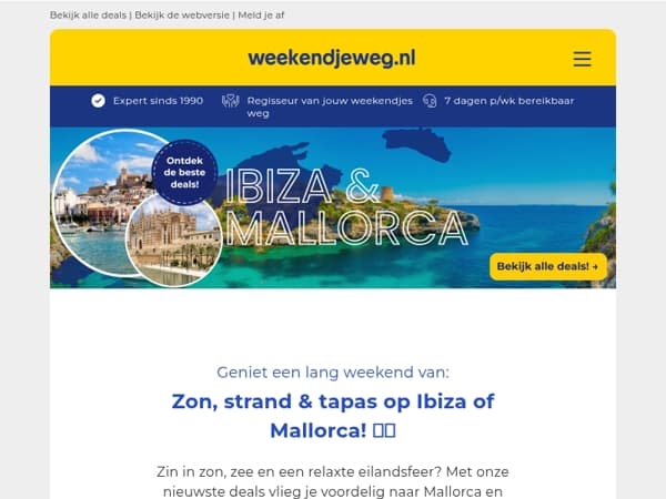 Weekendje naar de zon? 🌞 Ga voor Ibiza of Mallorca v.a. 199,- p.p.! 🏝️