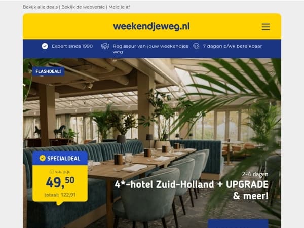 4*-hotel Zuid-Holland nabij kust + UPGRADE v.a. 49,50 | Designhotel op de Veluwe + ontbijt v.a. 54,50 p.p.!