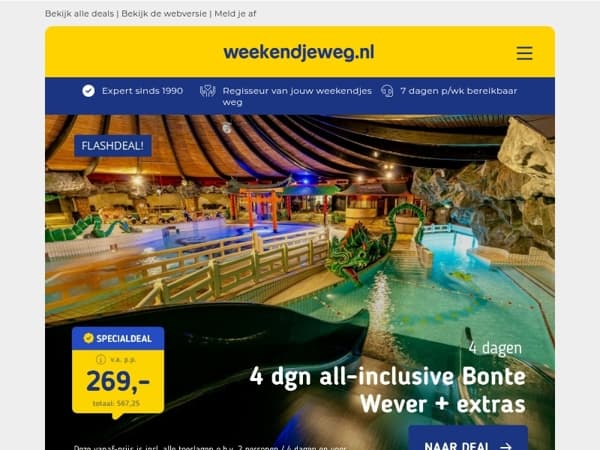 4 dgn all-inclusive Bonte Wever Assen v.a. 269 | 4-daagse minivakantie EuroParcs Limburg + André Rieu concert v.a. 357 p.p.!