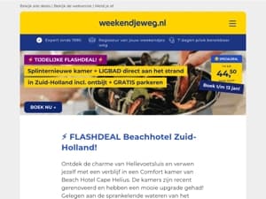 ⚡ FLASHDEAL: Splinternieuwe kamer + LIGBAD in beachhotel Zuid-Holland + ontbijt + GRATIS parkeren €44,50 pp! 😱🤯